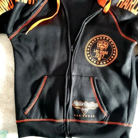 Vintage Y2k Harley Davidson Medium Full Zip Up Hoodie Las Vegas 1997 Bikecore - Picture 4 of 12